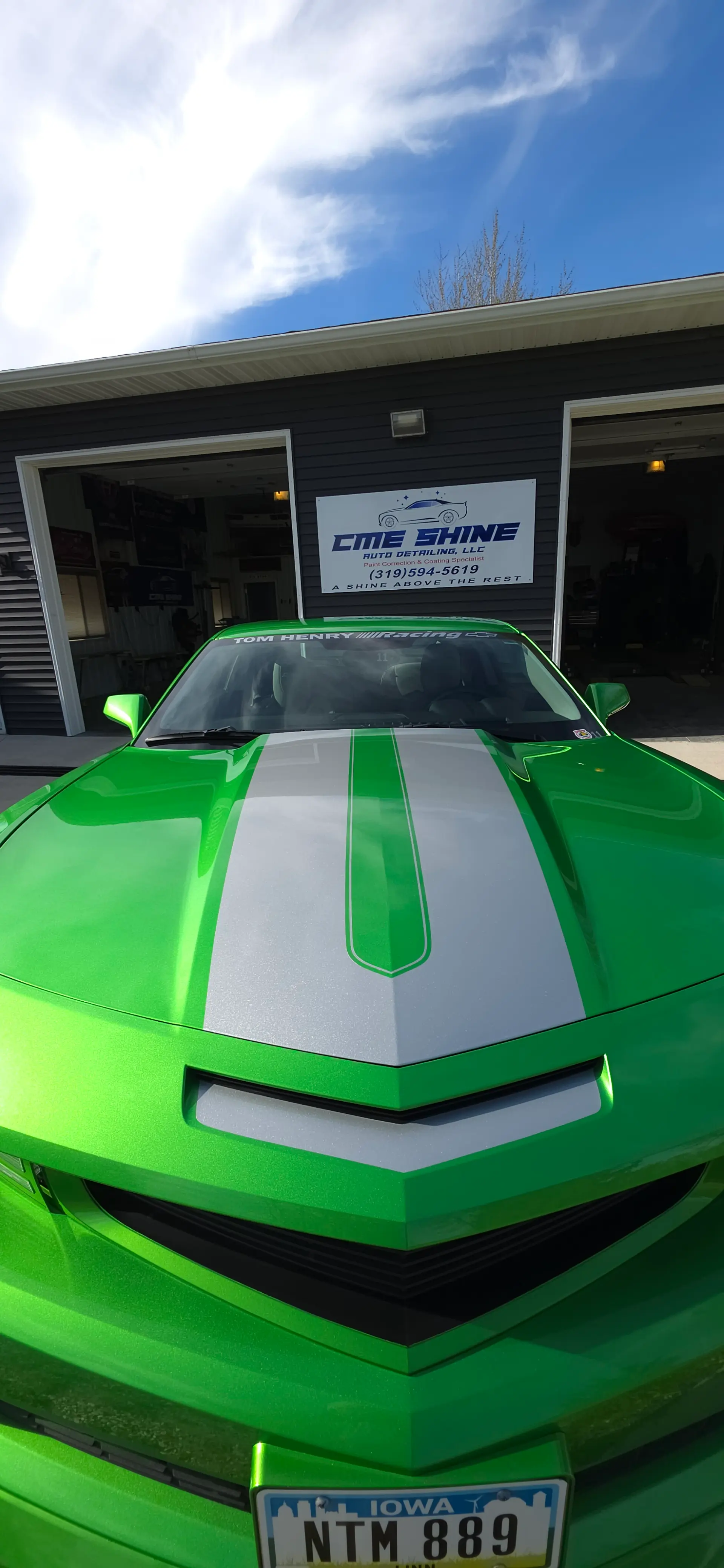 Vehicle inside the climate-controlled CME Shine detailing shop
